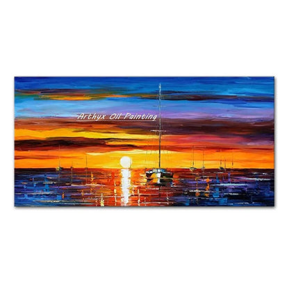Arthyx,Handpainted Night Knife Oil Painting On Canvas,Wall Art,Modern Abstract Landscape Picture For Living Room Home Decoration - Smoothy Home