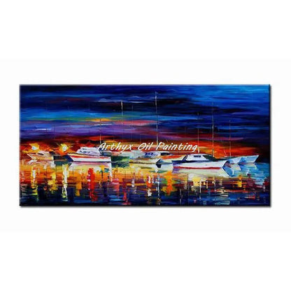 Arthyx,Handpainted Night Knife Oil Painting On Canvas,Wall Art,Modern Abstract Landscape Picture For Living Room Home Decoration - Smoothy Home