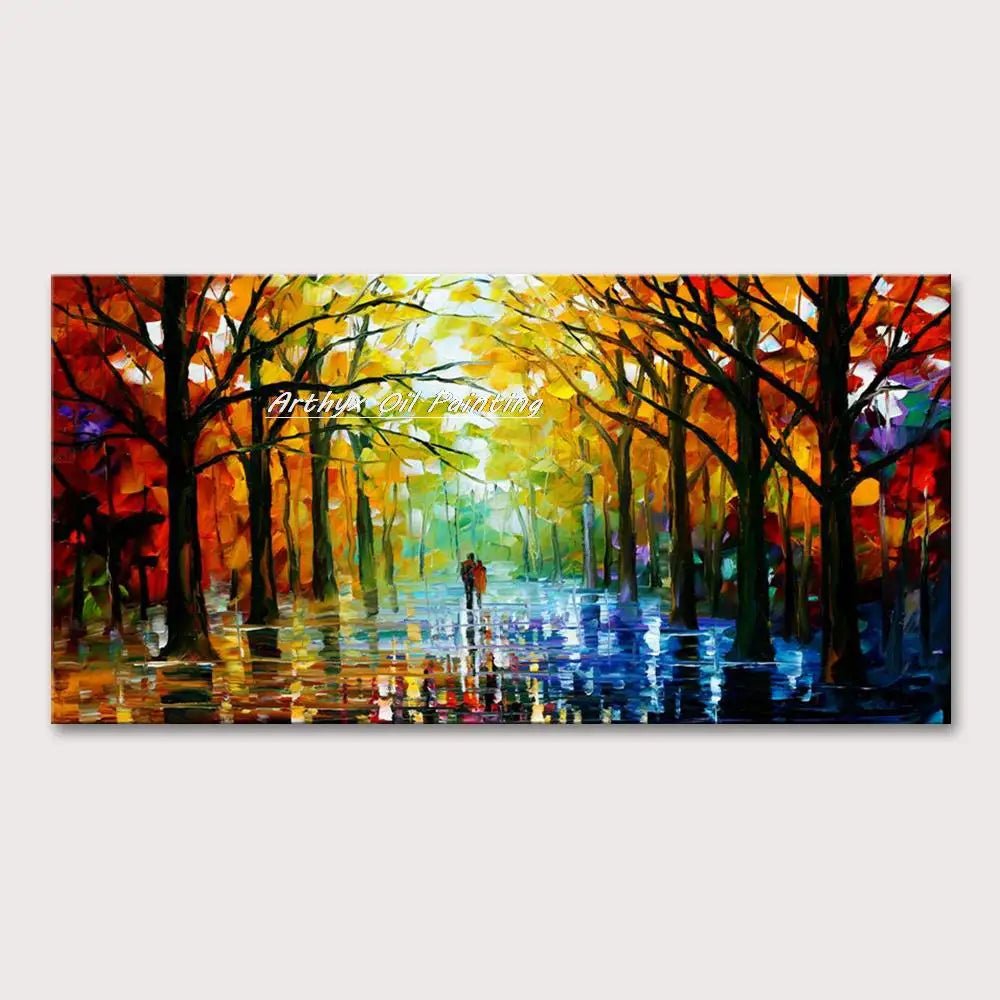 Arthyx,Handpainted Night Knife Oil Painting On Canvas,Wall Art,Modern Abstract Landscape Picture For Living Room Home Decoration - Smoothy Home