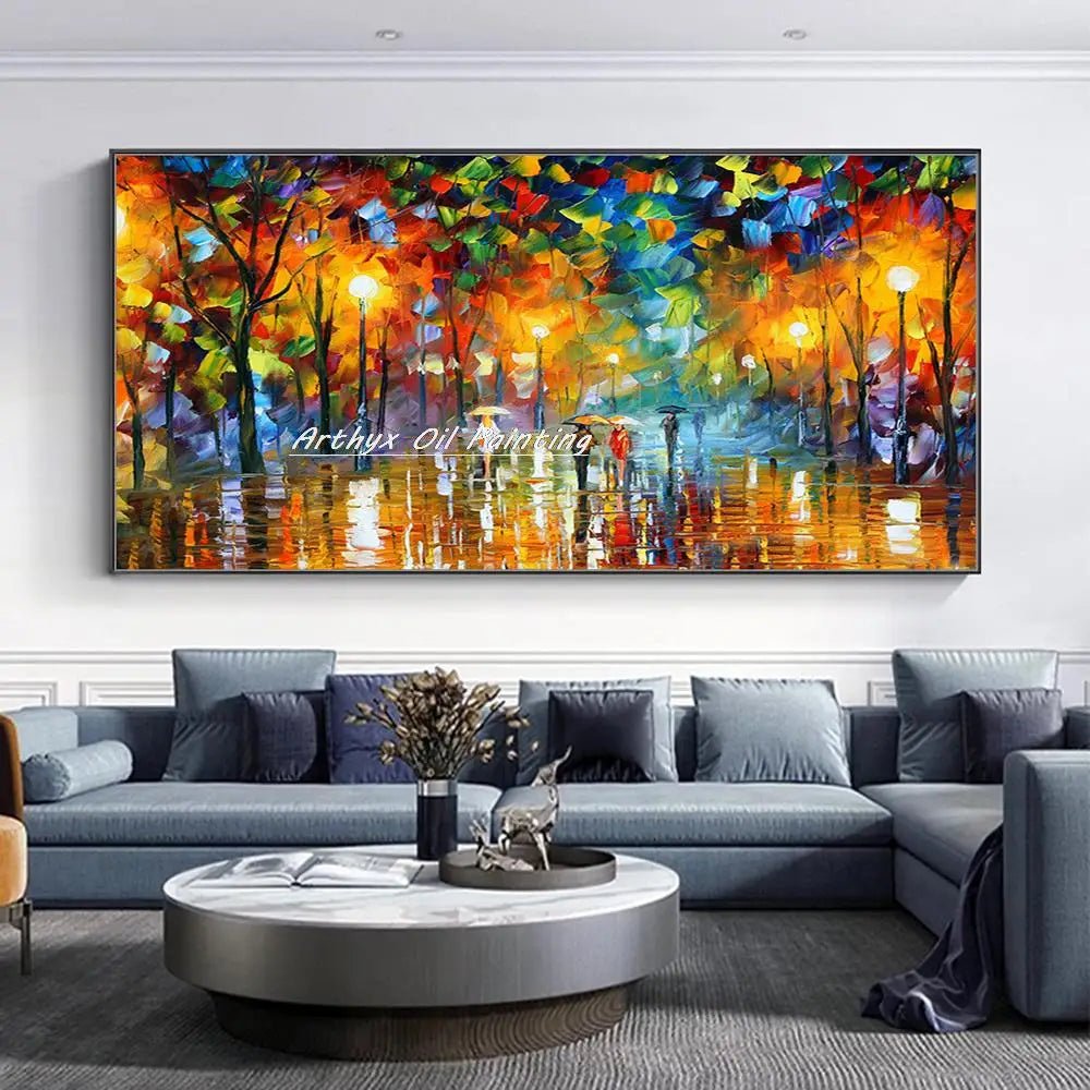 Arthyx,Handpainted Night Knife Oil Painting On Canvas,Wall Art,Modern Abstract Landscape Picture For Living Room Home Decoration - Smoothy Home