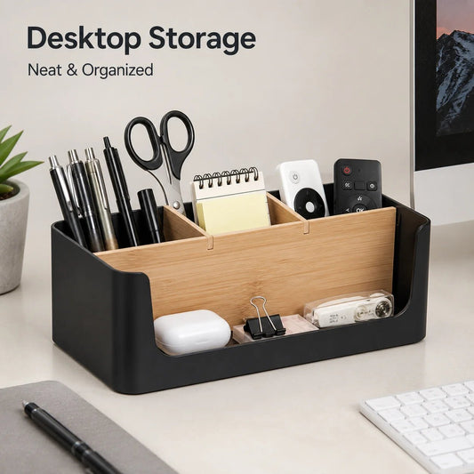 Bamboo Desk Organizer Storage Box 4 Compartments Home Kitchen Drawer Divider Makeup Stationery Holder - Smoothy Home