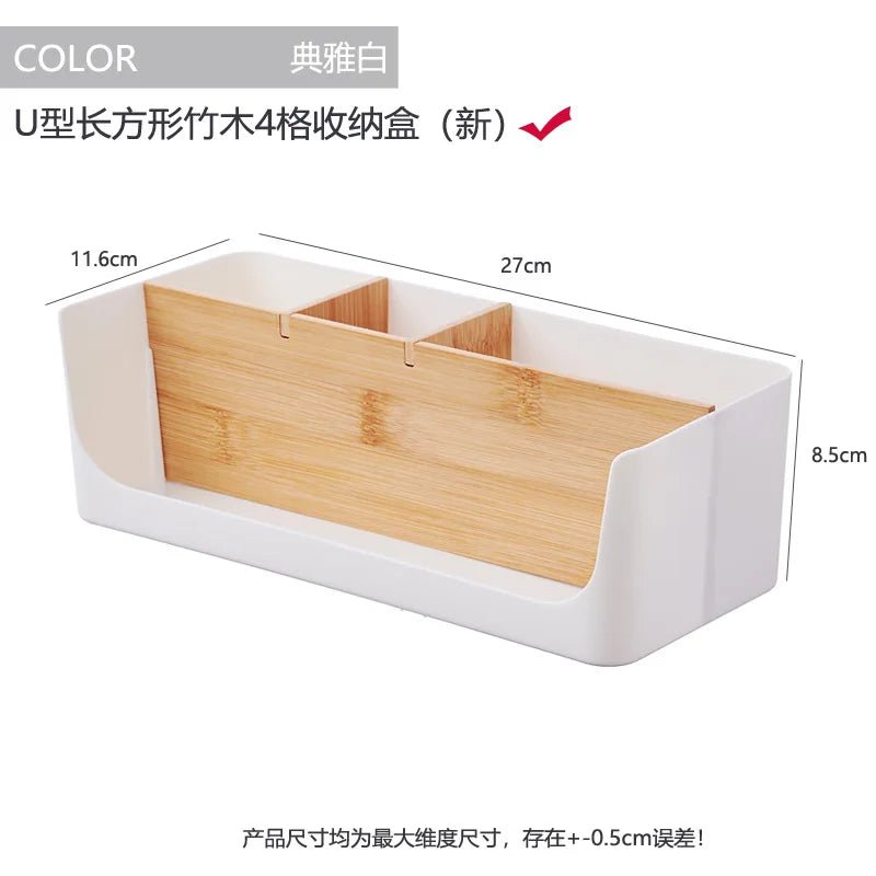 Bamboo Desk Organizer Storage Box 4 Compartments Home Kitchen Drawer Divider Makeup Stationery Holder - Smoothy Home