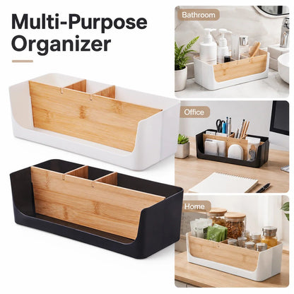 Bamboo Desk Organizer Storage Box 4 Compartments Home Kitchen Drawer Divider Makeup Stationery Holder - Smoothy Home