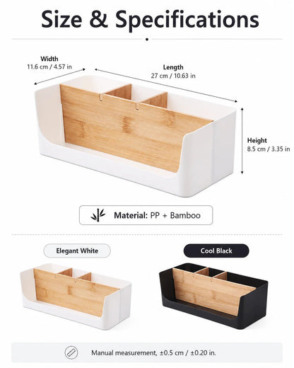 Bamboo Desk Organizer Storage Box 4 Compartments Home Kitchen Drawer Divider Makeup Stationery Holder - Smoothy Home