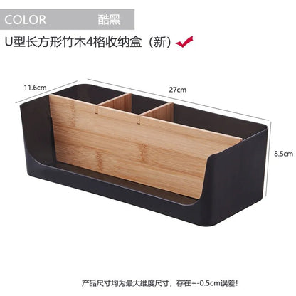 Bamboo Desk Organizer Storage Box 4 Compartments Home Kitchen Drawer Divider Makeup Stationery Holder - Smoothy Home