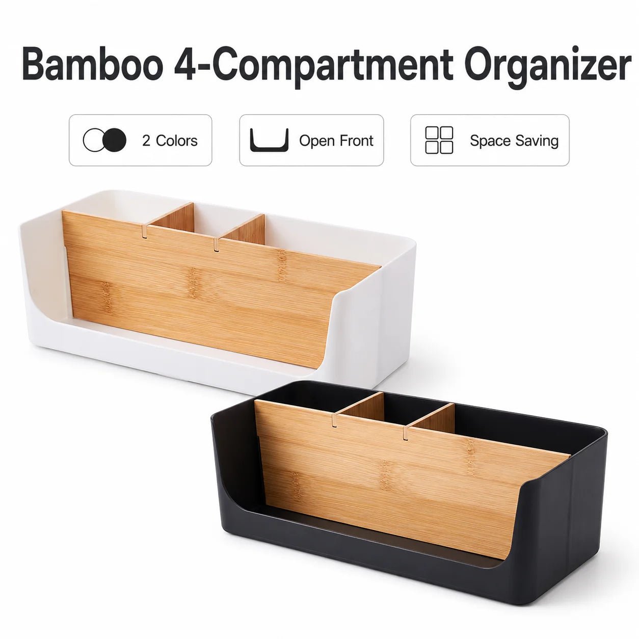 Bamboo Desk Organizer Storage Box 4 Compartments Home Kitchen Drawer Divider Makeup Stationery Holder - Smoothy Home