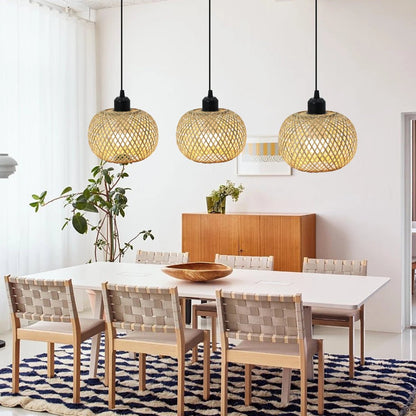 Bamboo Pendant Lamp Natural Rattan Chandeliers E27 Hand-knitting Café Restaurant Living Room Decor Hanging Lamp Indoor - Smoothy Home