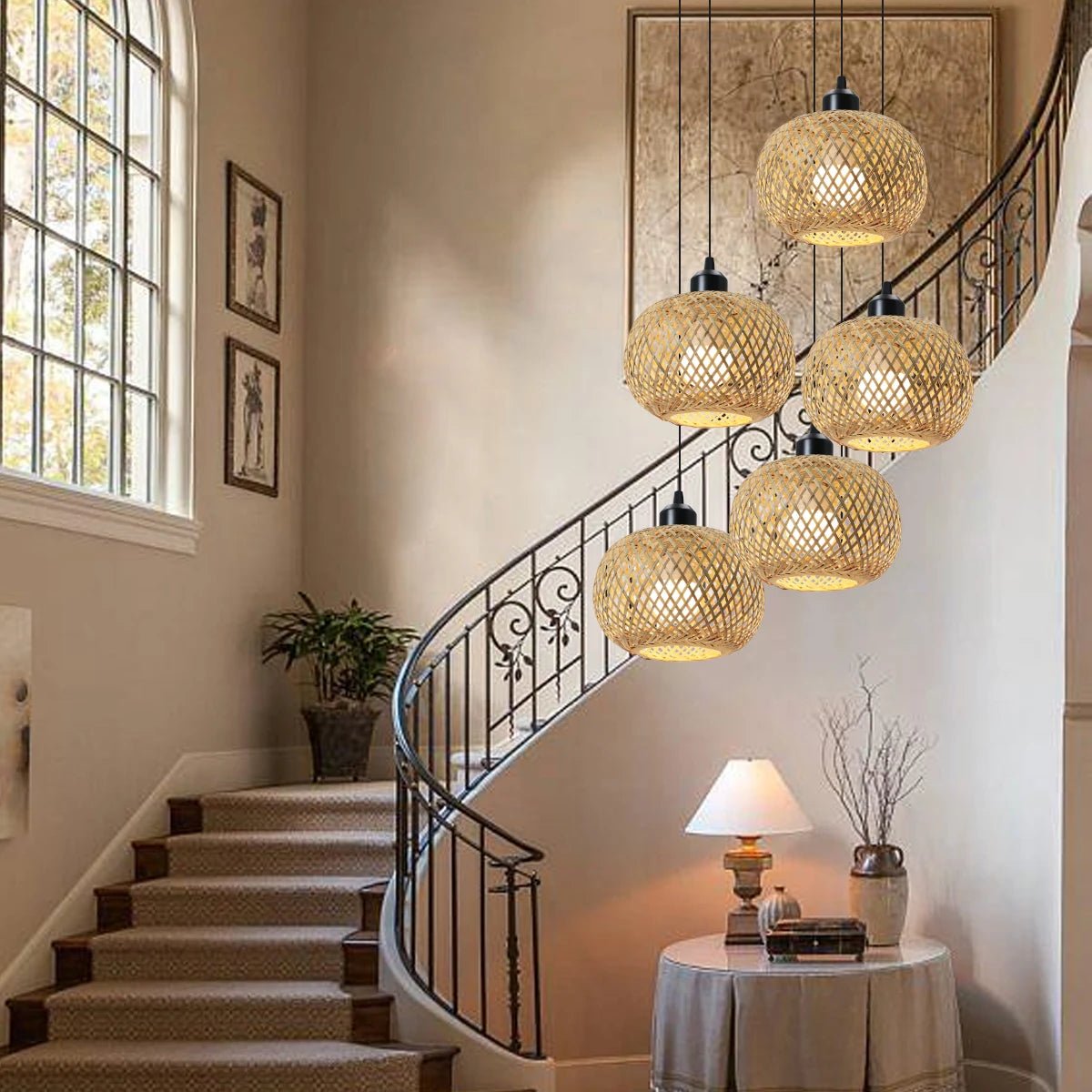 Bamboo Pendant Lamp Natural Rattan Chandeliers E27 Hand-knitting Café Restaurant Living Room Decor Hanging Lamp Indoor - Smoothy Home