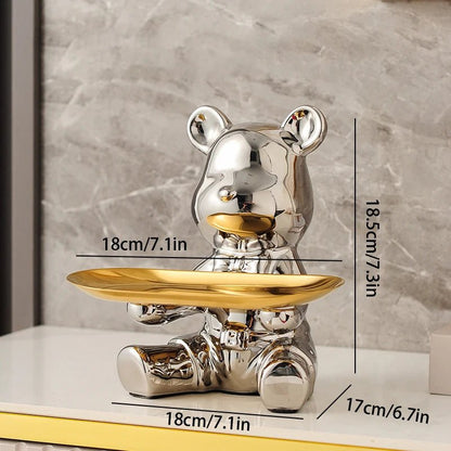 Bear Storage Tray Ceramic Cartoon Piggy Bank Keys Jewelry Desktop Organizer Holder Luxury Living Room Home Decoration - Smoothy Home