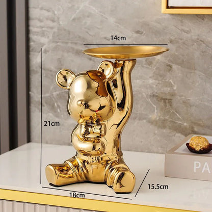 Bear Storage Tray Ceramic Cartoon Piggy Bank Keys Jewelry Desktop Organizer Holder Luxury Living Room Home Decoration - Smoothy Home