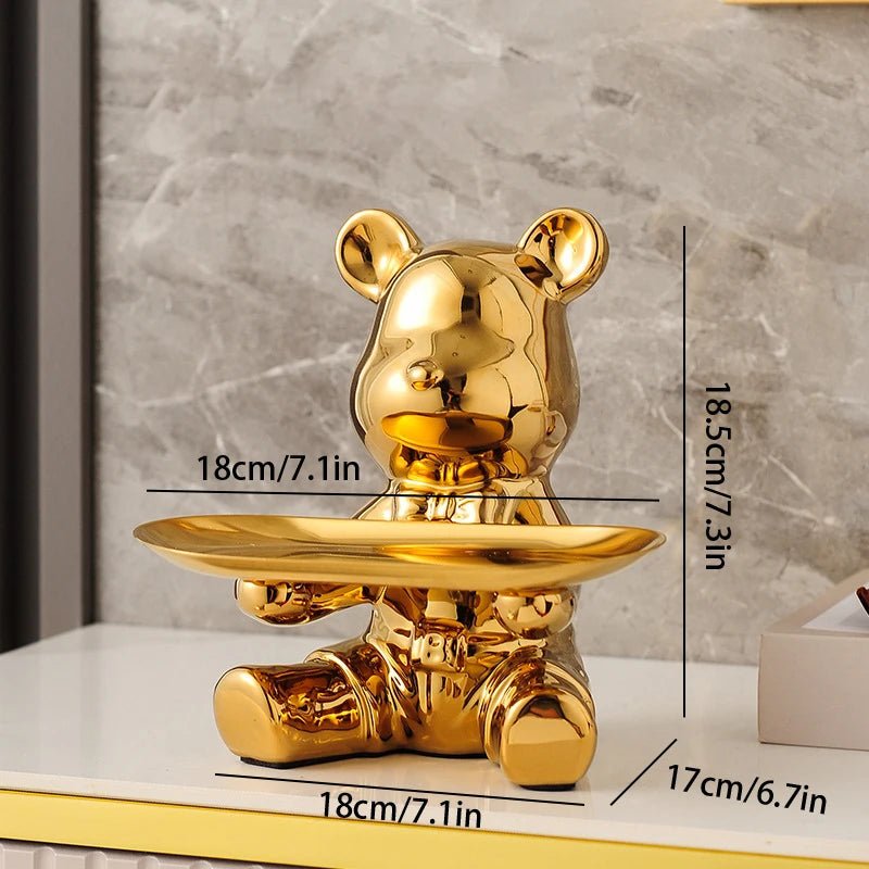 Bear Storage Tray Ceramic Cartoon Piggy Bank Keys Jewelry Desktop Organizer Holder Luxury Living Room Home Decoration - Smoothy Home