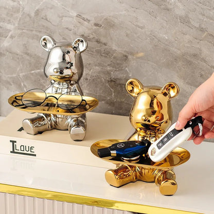 Bear Storage Tray Ceramic Cartoon Piggy Bank Keys Jewelry Desktop Organizer Holder Luxury Living Room Home Decoration - Smoothy Home