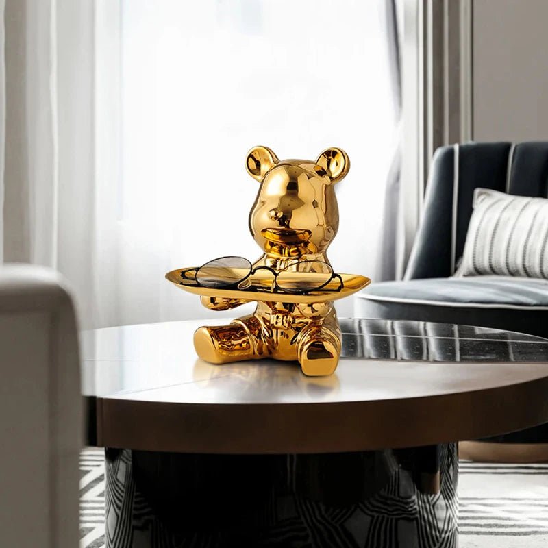 Bear Storage Tray Ceramic Cartoon Piggy Bank Keys Jewelry Desktop Organizer Holder Luxury Living Room Home Decoration - Smoothy Home