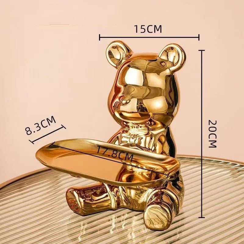 Bear Storage Tray Ceramic Cartoon Piggy Bank Keys Jewelry Desktop Organizer Holder Luxury Living Room Home Decoration - Smoothy Home