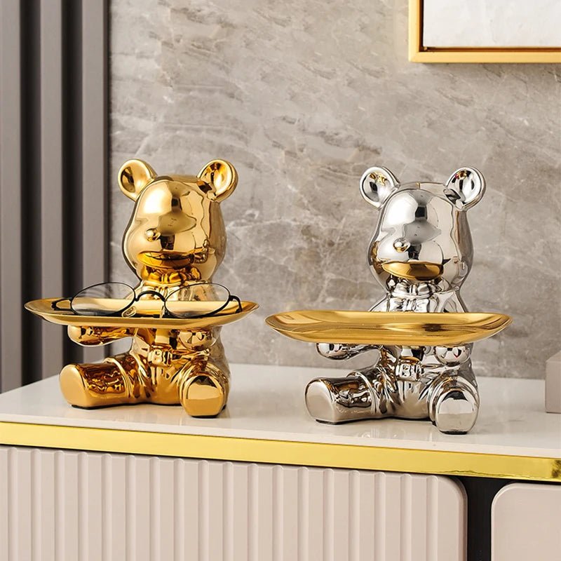 Bear Storage Tray Ceramic Cartoon Piggy Bank Keys Jewelry Desktop Organizer Holder Luxury Living Room Home Decoration - Smoothy Home