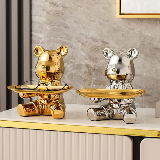 Bear Storage Tray Ceramic Cartoon Piggy Bank Keys Jewelry Desktop Organizer Holder Luxury Living Room Home Decoration - Smoothy Home