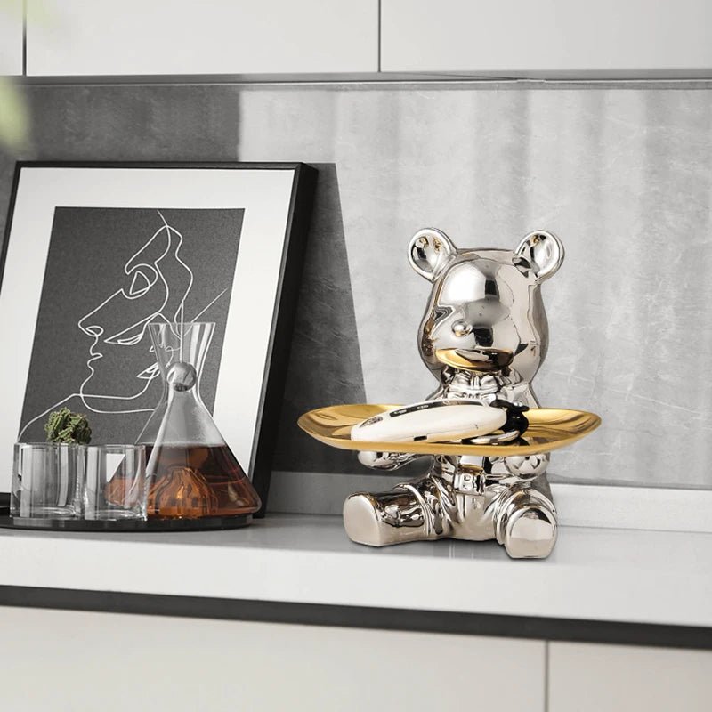 Bear Storage Tray Ceramic Cartoon Piggy Bank Keys Jewelry Desktop Organizer Holder Luxury Living Room Home Decoration - Smoothy Home
