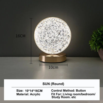 Bedroom Crystal Touch Dimming Night Light Girls Room Home Decor Aesthetics USB Bedside LED Ambient Table 3D Moon Lamp - Smoothy Home
