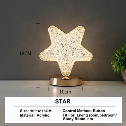 Bedroom Crystal Touch Dimming Night Light Girls Room Home Decor Aesthetics USB Bedside LED Ambient Table 3D Moon Lamp - Smoothy Home