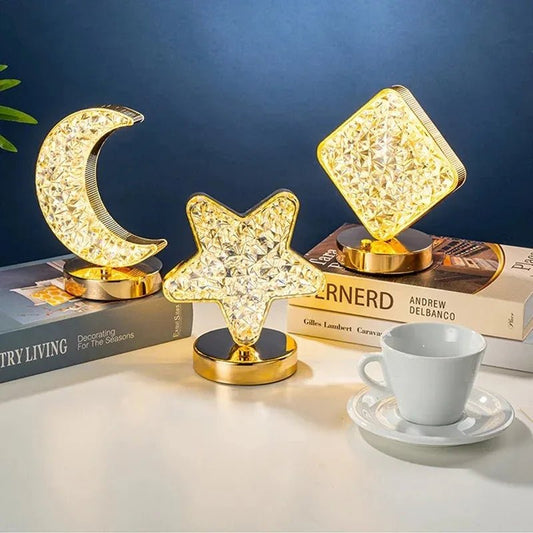 Bedroom Crystal Touch Dimming Night Light Girls Room Home Decor Aesthetics USB Bedside LED Ambient Table 3D Moon Lamp - Smoothy Home