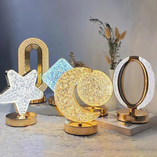 Bedroom Crystal Touch Dimming Night Light Girls Room Home Decor Aesthetics USB Bedside LED Ambient Table 3D Moon Lamp - Smoothy Home