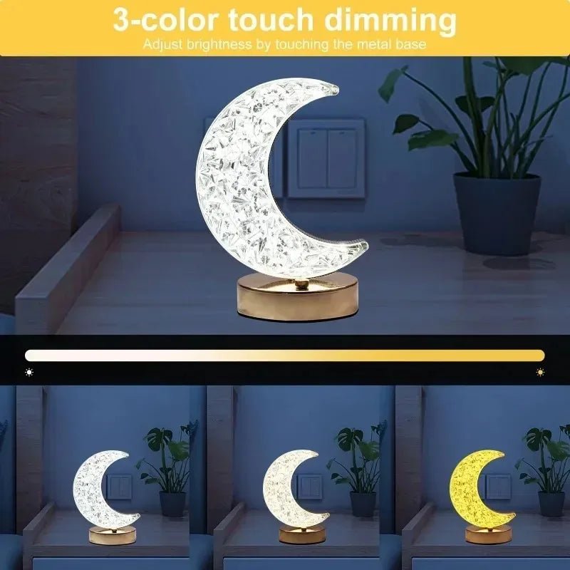 Bedroom Crystal Touch Dimming Night Light Girls Room Home Decor Aesthetics USB Bedside LED Ambient Table 3D Moon Lamp - Smoothy Home