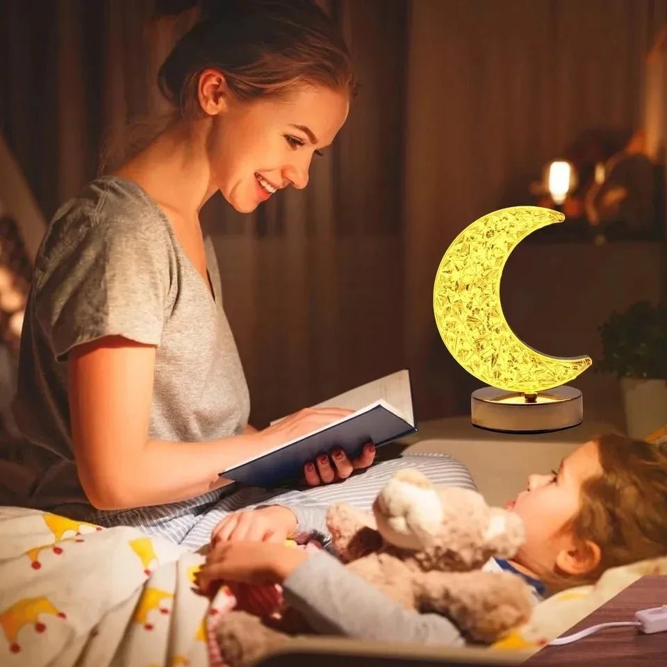 Bedroom Crystal Touch Dimming Night Light Girls Room Home Decor Aesthetics USB Bedside LED Ambient Table 3D Moon Lamp - Smoothy Home