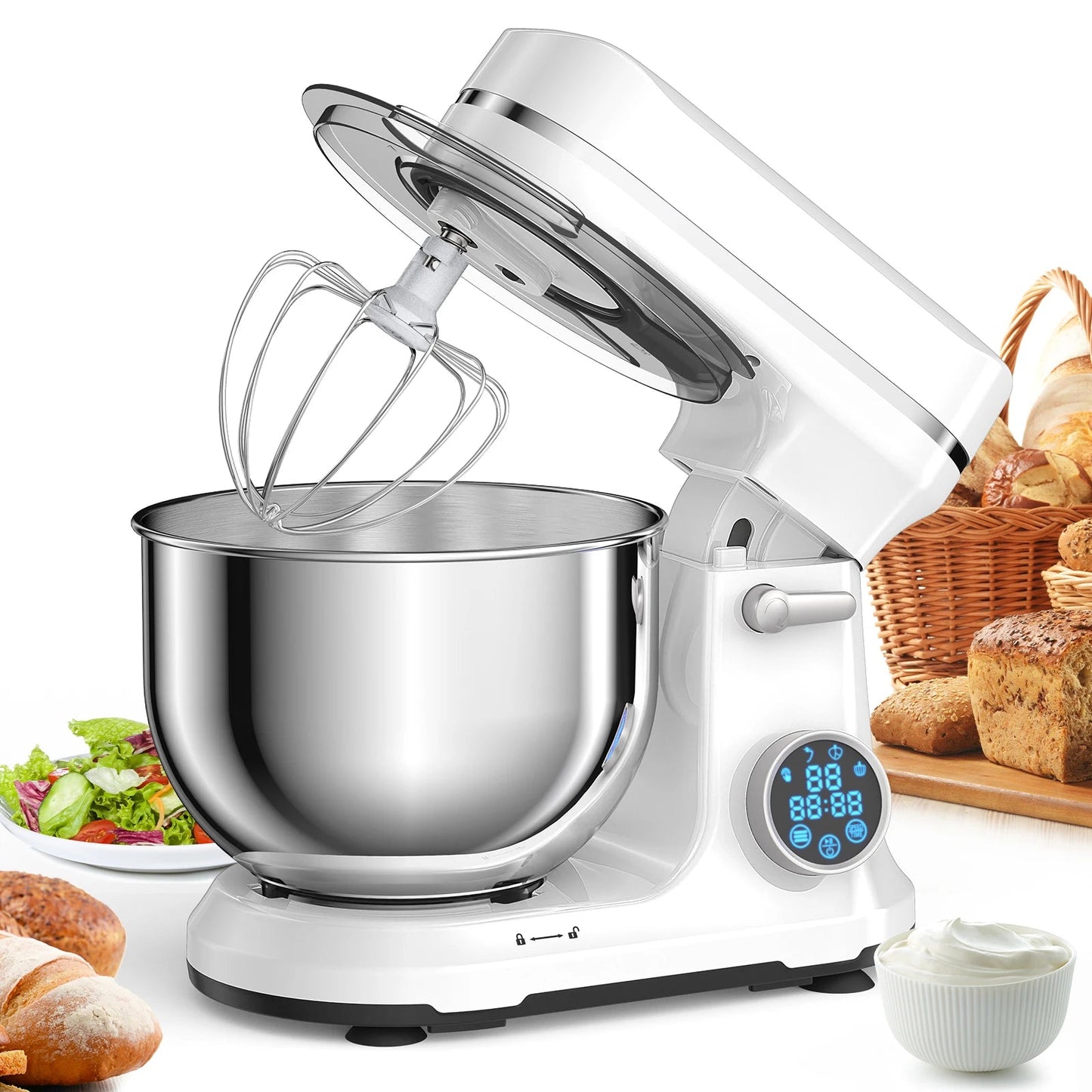 BioloMix Kitchen Food Stand Mixer, 1200W 11-Speeds DC Motor, Digital OLED Screen, Electric Food Mixer with Dough Hook, Whisk - Smoothy Home