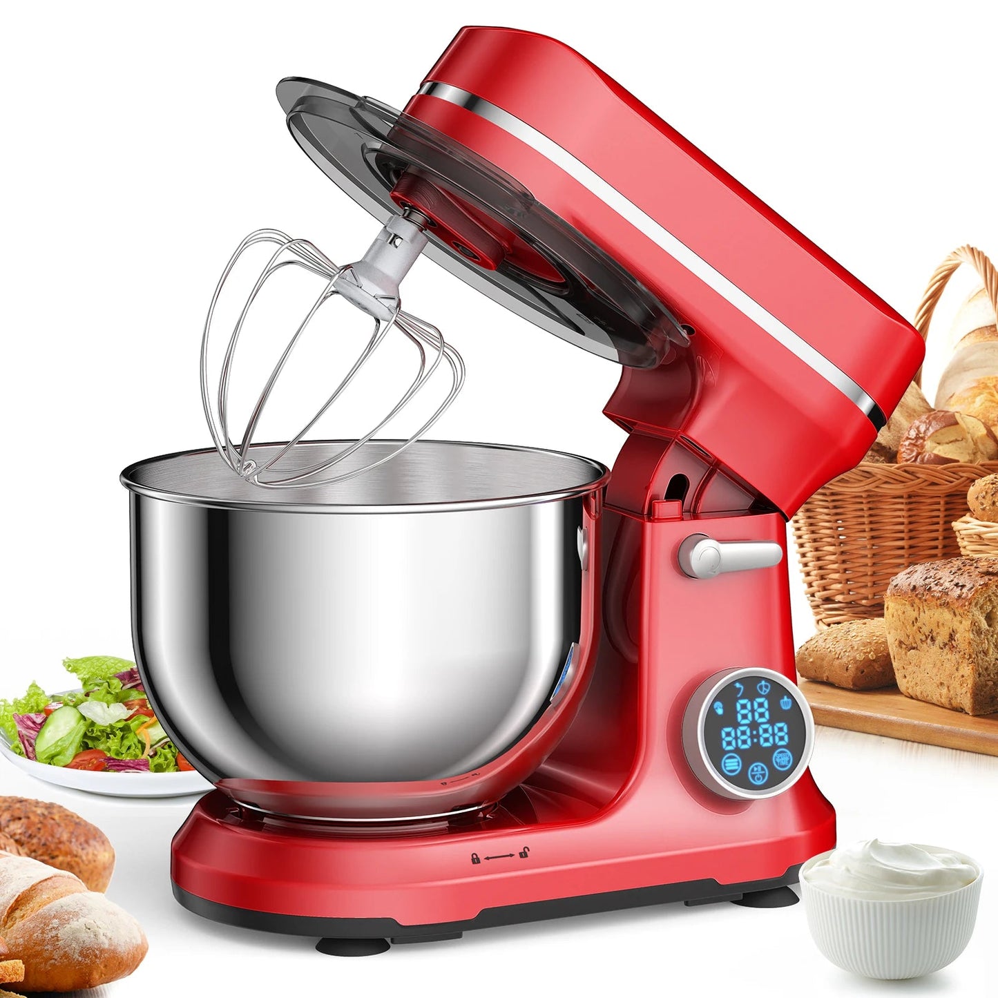 BioloMix Kitchen Food Stand Mixer, 1200W 11-Speeds DC Motor, Digital OLED Screen, Electric Food Mixer with Dough Hook, Whisk - Smoothy Home