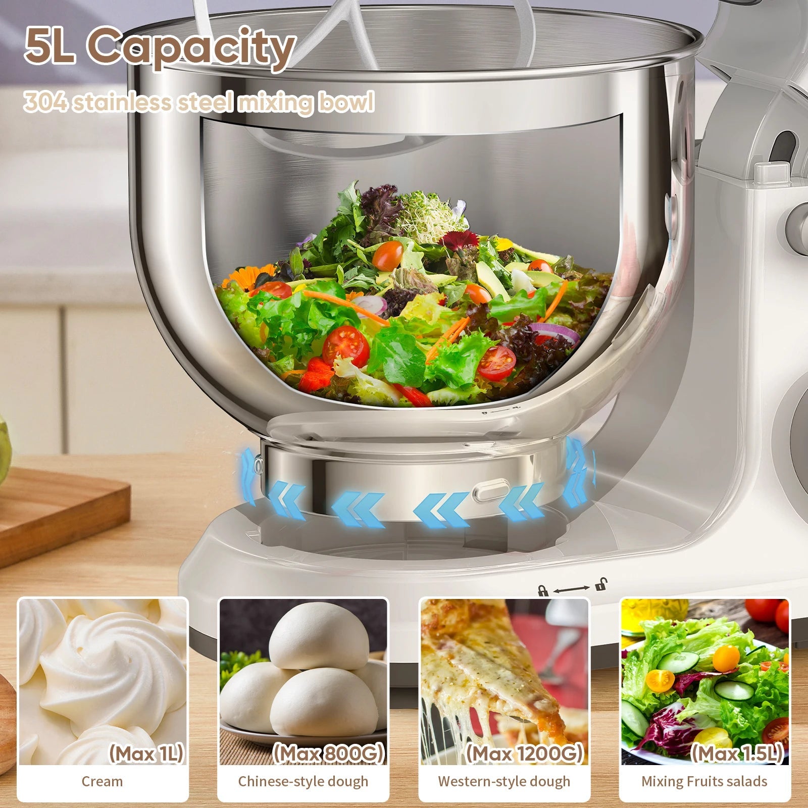 BioloMix Kitchen Food Stand Mixer, 1200W 11-Speeds DC Motor, Digital OLED Screen, Electric Food Mixer with Dough Hook, Whisk - Smoothy Home