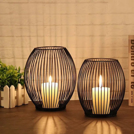 Black Lantern Candle Holder Vintage Iron Candle Ornament Romantic Candle Holder Shooting Props Home Table Decoration - Smoothy Home