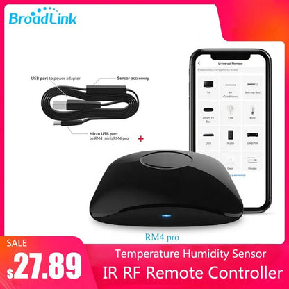 BroadLink RM4 Pro + HTS2 RF/IR Temp and Humidity Sensor Version Wireless Universal Remote Hub with Smart Home Solution - Smoothy Home