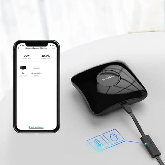 BroadLink RM4 Pro + HTS2 RF/IR Temp and Humidity Sensor Version Wireless Universal Remote Hub with Smart Home Solution - Smoothy Home