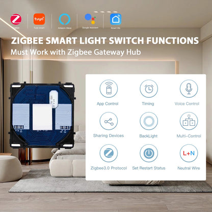 BSEED Tuya Smart Zigbee Touch Switch Wall Light Switch Function Key Support Google Home Alexa Voice Control Neutral Required - Smoothy Home