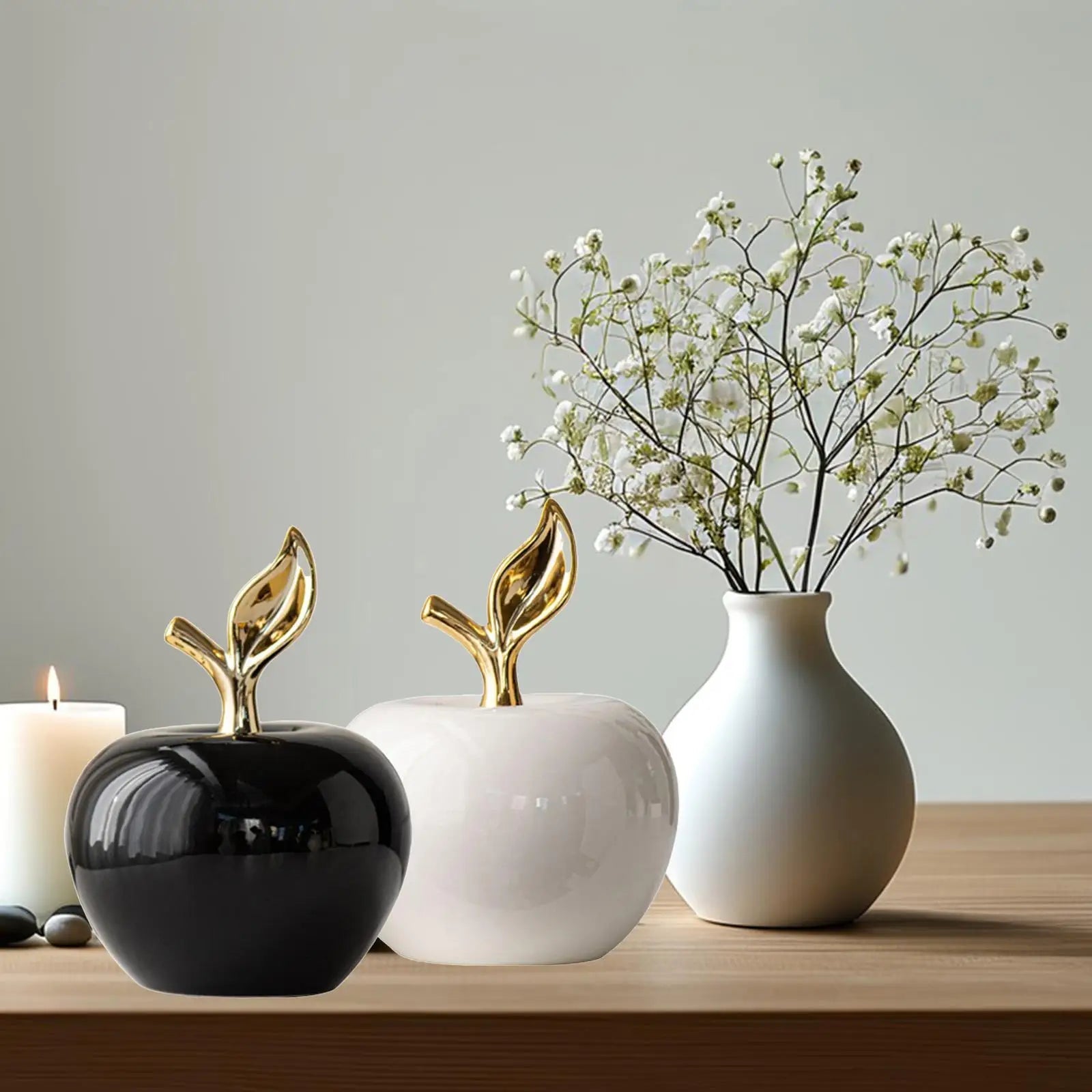 Ceramic Apple Statue Desktop Ornament Modern Christmas Gift Fruit Sculpture for Bedroom Living Room Shelf Desk Centerpiece - Smoothy Home