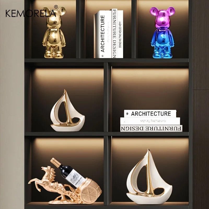 Ceramics Luxury Sailboat Sculpture Post-modern Living Room Ornaments Office Desk Accessories Decorative Boat Figurines Craft - Smoothy Home
