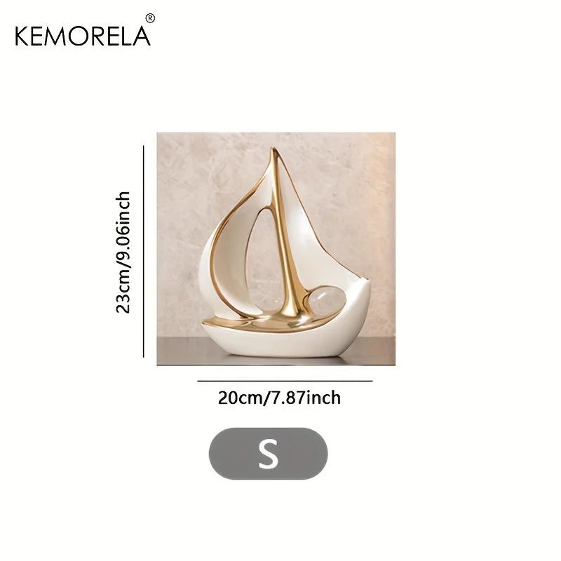 Ceramics Luxury Sailboat Sculpture Post-modern Living Room Ornaments Office Desk Accessories Decorative Boat Figurines Craft - Smoothy Home