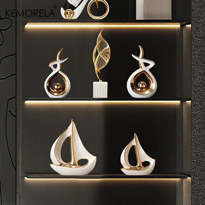 Ceramics Luxury Sailboat Sculpture Post-modern Living Room Ornaments Office Desk Accessories Decorative Boat Figurines Craft - Smoothy Home