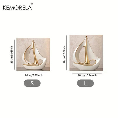 Ceramics Luxury Sailboat Sculpture Post-modern Living Room Ornaments Office Desk Accessories Decorative Boat Figurines Craft - Smoothy Home