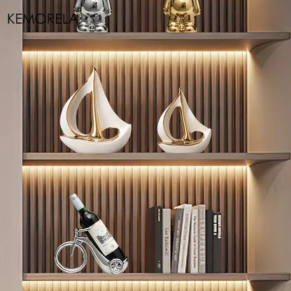 Ceramics Luxury Sailboat Sculpture Post-modern Living Room Ornaments Office Desk Accessories Decorative Boat Figurines Craft - Smoothy Home