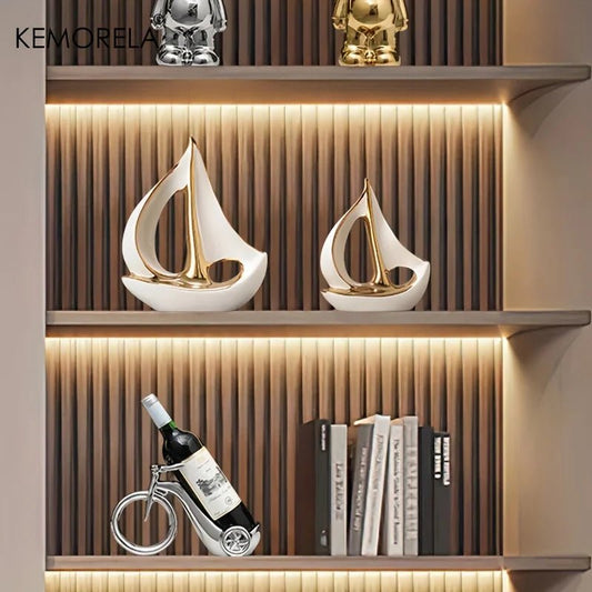 Ceramics Luxury Sailboat Sculpture Post-modern Living Room Ornaments Office Desk Accessories Decorative Boat Figurines Craft - Smoothy Home