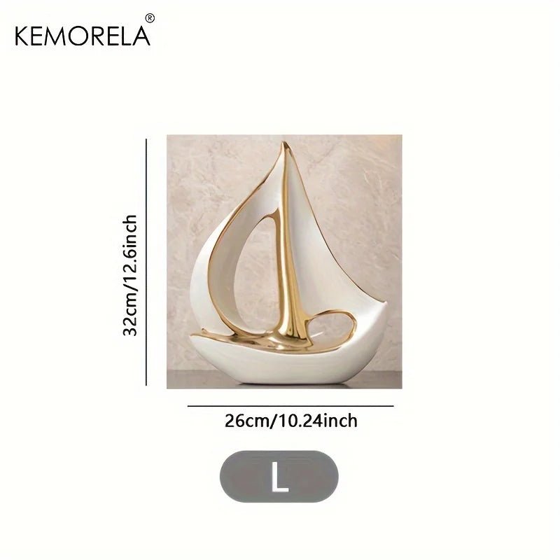 Ceramics Luxury Sailboat Sculpture Post-modern Living Room Ornaments Office Desk Accessories Decorative Boat Figurines Craft - Smoothy Home