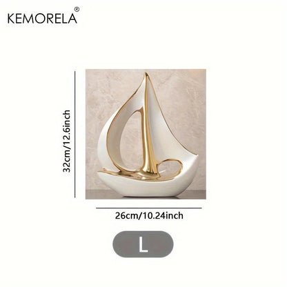 Ceramics Luxury Sailboat Sculpture Post-modern Living Room Ornaments Office Desk Accessories Decorative Boat Figurines Craft - Smoothy Home