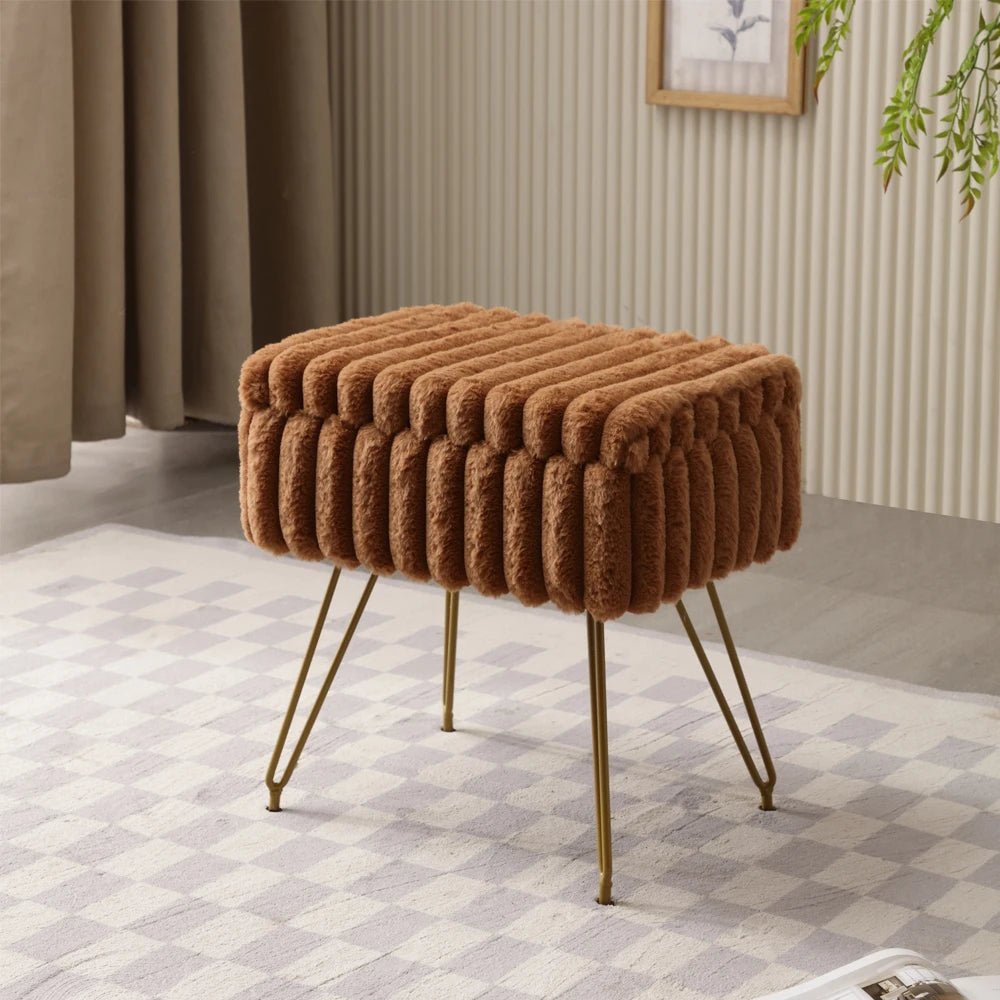 Chic Faux Fur Vanity Stool With Storage - Soft, Comfortable Ottoman Chair For Makeup & Relaxation With Ottoman Chair For Vanity - Smoothy Home