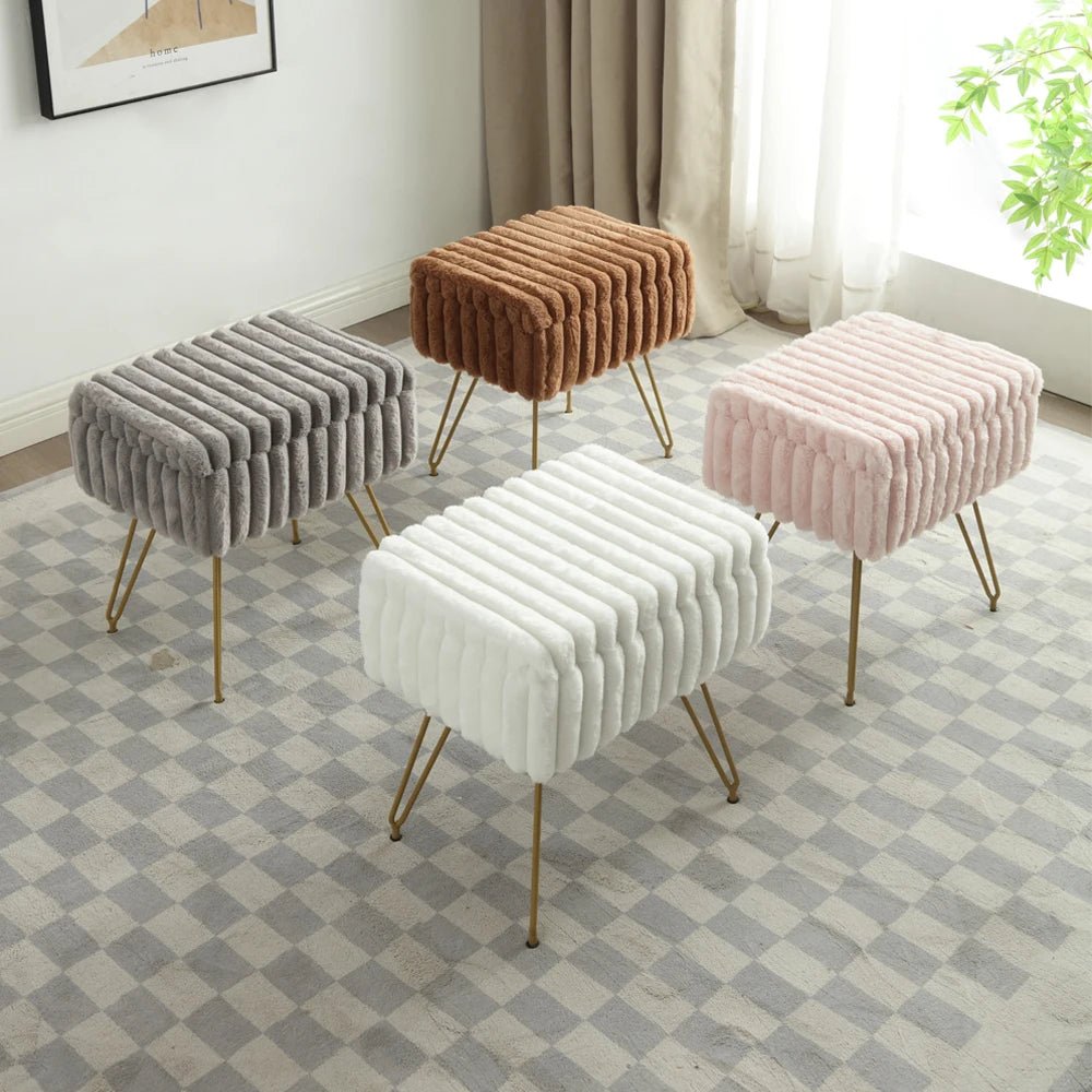 Chic Faux Fur Vanity Stool With Storage - Soft, Comfortable Ottoman Chair For Makeup & Relaxation With Ottoman Chair For Vanity - Smoothy Home