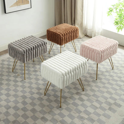 Chic Faux Fur Vanity Stool With Storage - Soft, Comfortable Ottoman Chair For Makeup & Relaxation With Ottoman Chair For Vanity - Smoothy Home