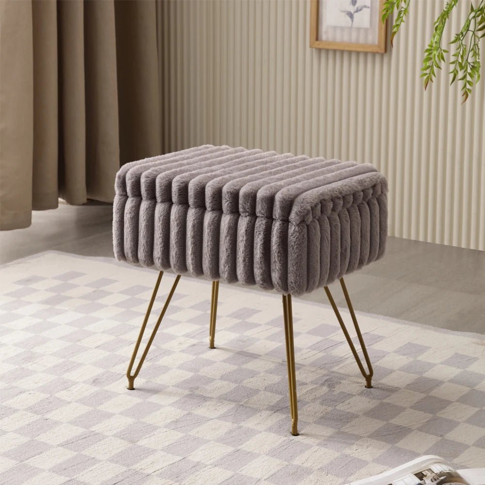 Chic Faux Fur Vanity Stool With Storage - Soft, Comfortable Ottoman Chair For Makeup & Relaxation With Ottoman Chair For Vanity - Smoothy Home