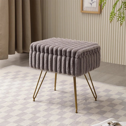 Chic Faux Fur Vanity Stool With Storage - Soft, Comfortable Ottoman Chair For Makeup & Relaxation With Ottoman Chair For Vanity - Smoothy Home