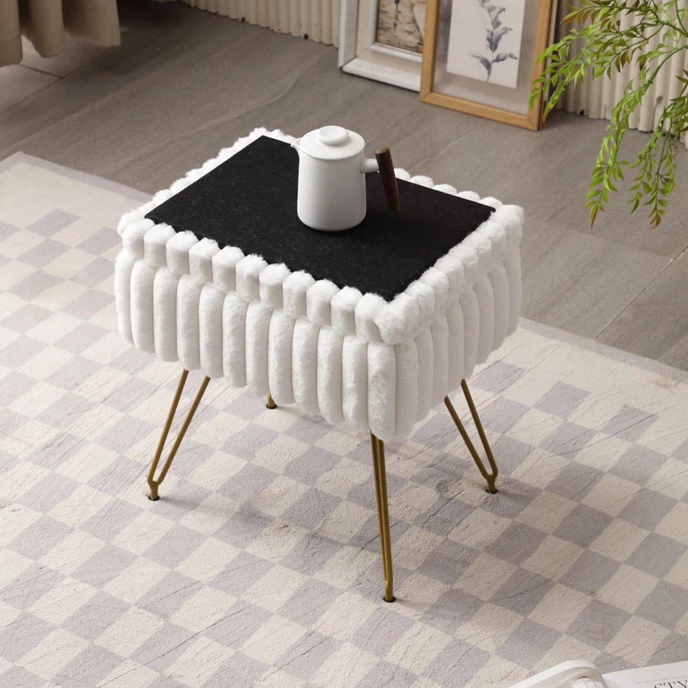 Chic Faux Fur Vanity Stool With Storage - Soft, Comfortable Ottoman Chair For Makeup & Relaxation With Ottoman Chair For Vanity - Smoothy Home