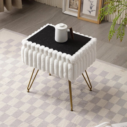 Chic Faux Fur Vanity Stool With Storage - Soft, Comfortable Ottoman Chair For Makeup & Relaxation With Ottoman Chair For Vanity - Smoothy Home
